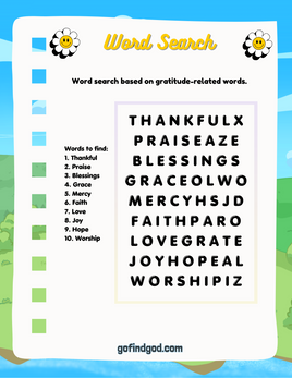 Gratitude Journal for Kids - Gratitude Word Search