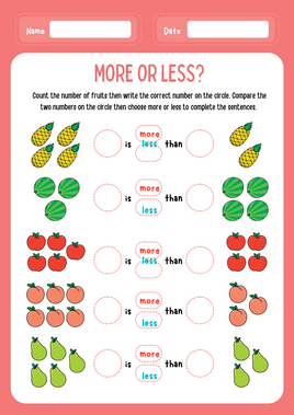 Math Activity Worksheets -  More or Less