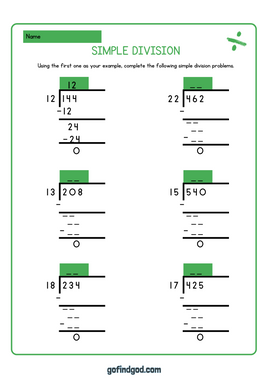 Math Activity Worksheets -  Simple Division