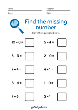 Math Activity Worksheets -  Single Number Missing