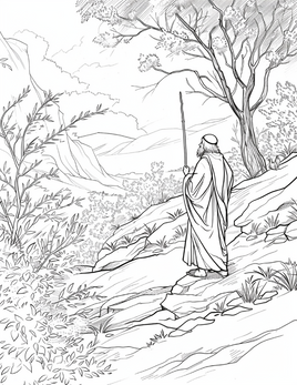 Moses loop deur die wildernis Bybelkleur